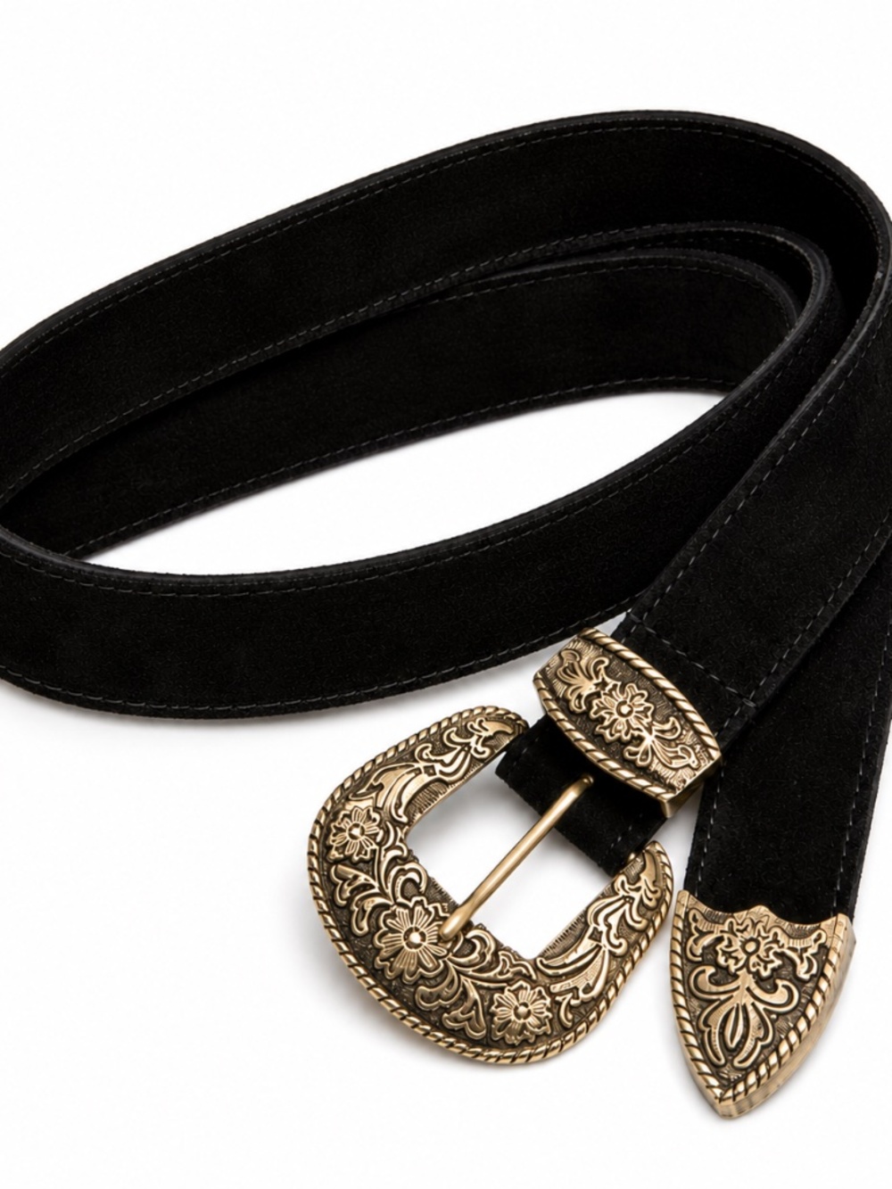 FREE PEOPLE Black Suede Leather Buckle Belt